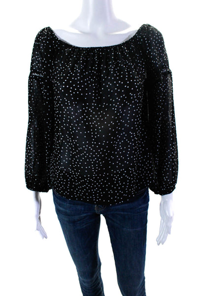 Twig Womens Polka Dot Off the Shoulder Long Sleeved Blouse Black White Size S