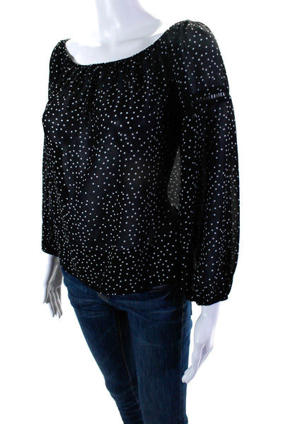 Twig Womens Polka Dot Off the Shoulder Long Sleeved Blouse Black White Size S