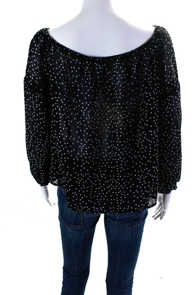 Twig Womens Polka Dot Off the Shoulder Long Sleeved Blouse Black White Size S