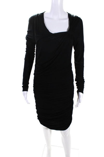 Helmut Lang Women's Asymmetric Long Sleeve Gathered Bodycon Dress Black Size L