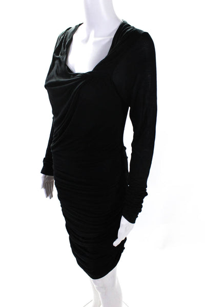 Helmut Lang Women's Asymmetric Long Sleeve Gathered Bodycon Dress Black Size L