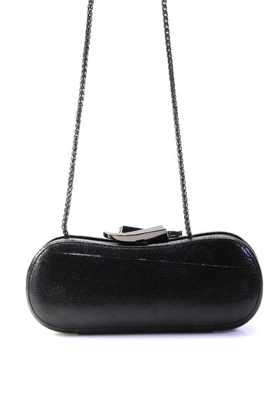 Rodo Women's Snakeskin Print Chain Strap Oval Clutch Shoulder Bag Black Size S