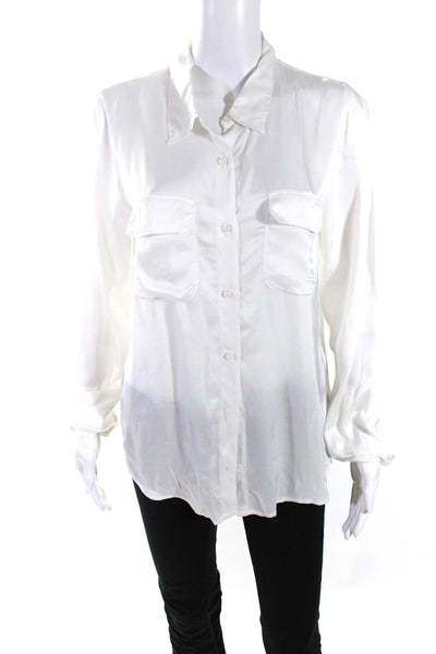 YFB Womens Collared Buttoned-Up Long Sleeve Blouse Top White Size M