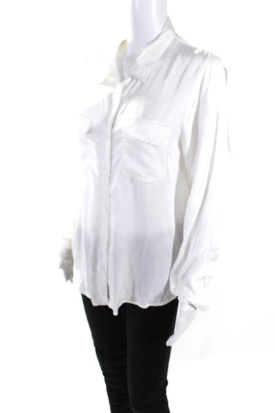 YFB Womens Collared Buttoned-Up Long Sleeve Blouse Top White Size M