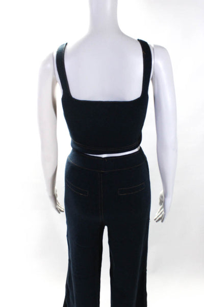 Zara Womens Tank Top Wide Leg Pant Set Denim Blue Cotton Size Small