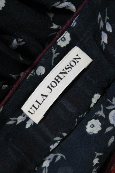 Ulla Johnson Womens Silk Floral Print Short Sleeves Blouse Black Size 4