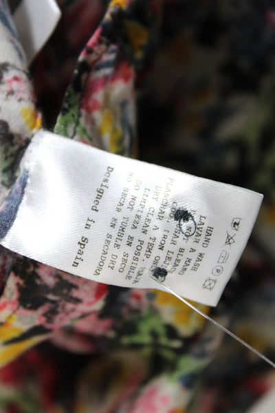 Masscob Womens Floral Print V Neck Blouse Multi Colored Cotton Size Small