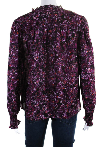 Parker Womens Silk Crepe Abstract Printed V-Neck Blouse Top Purple Size XS