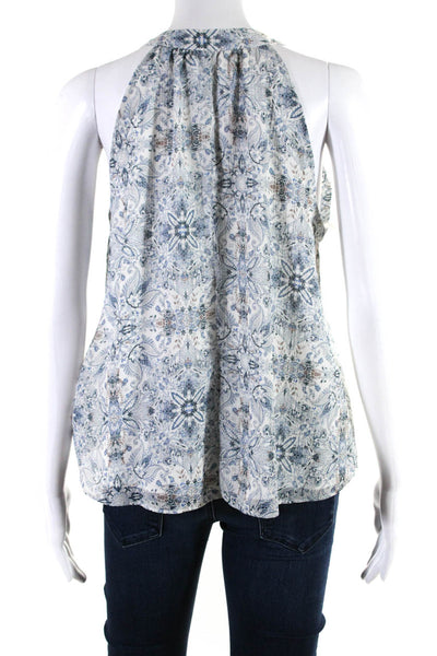 Drew Womens Chiffon Abstract Printed V-Neck Sleeveless Blouse Top Blue Size S