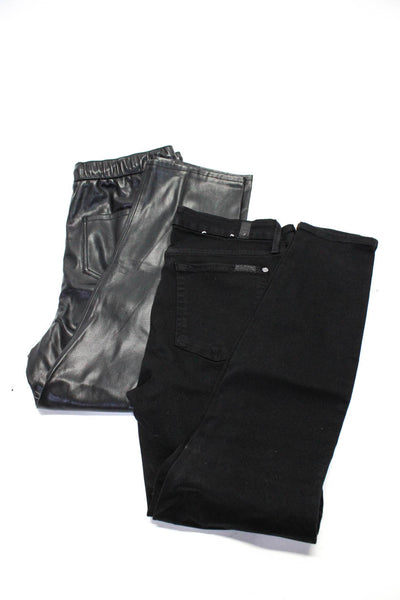 Zara Women's Drawstring Waist Faux Leather Straight Leg Pant Black Size M Lot 2