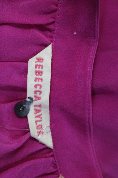 Rebecca Taylor Womens Scoop Neck Spaghetti Straps Ruffle Silk Blouse Pink Size 0