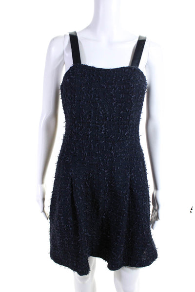 Etcetera Womens Back Zip Sleeveless Tweed A Line Dress Navy Blue Cotton Size 4