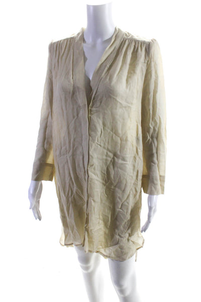 Isabel Marant Womens V-Neck Button Up Long Sleeve Shift Dress Beige Size 40