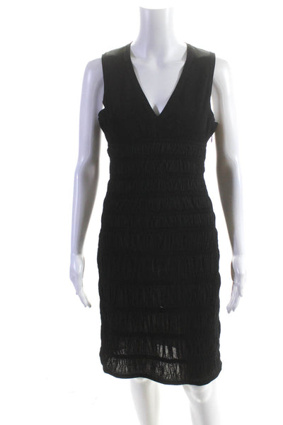 Alaia Womens Silk Knit Ruched Sleeveless V-Neck Sheath Dress Black Size 42