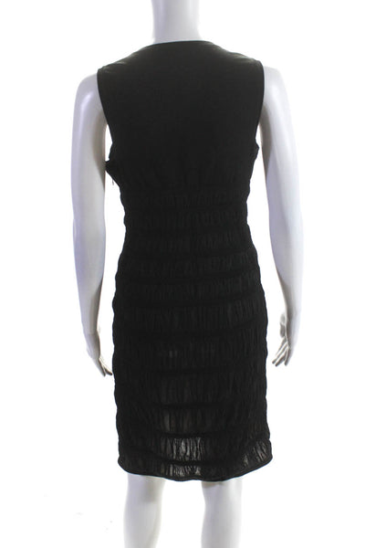 Alaia Womens Silk Knit Ruched Sleeveless V-Neck Sheath Dress Black Size 42