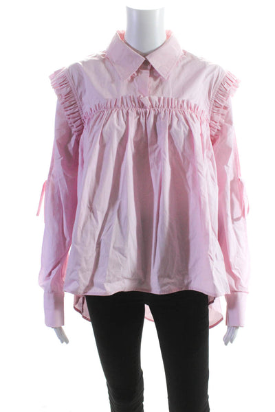 Preen Line Womens Cotton Ruffled Cold Shoulder Sleeve Blouse Top Pink Size M
