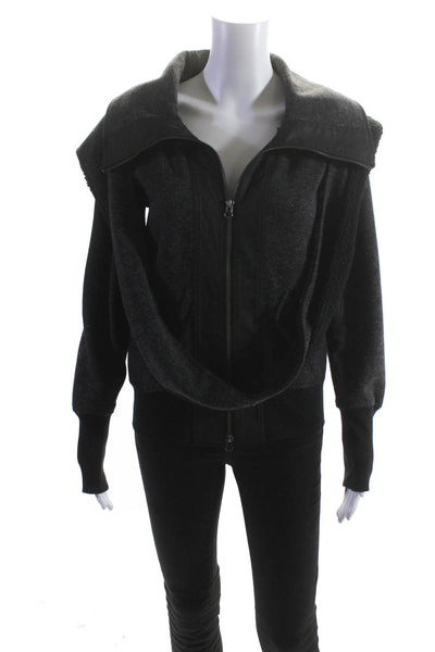 Nicholas K Womens High Neck Full Zipper Jacket Gray Black Cotton Size Extra Smal
