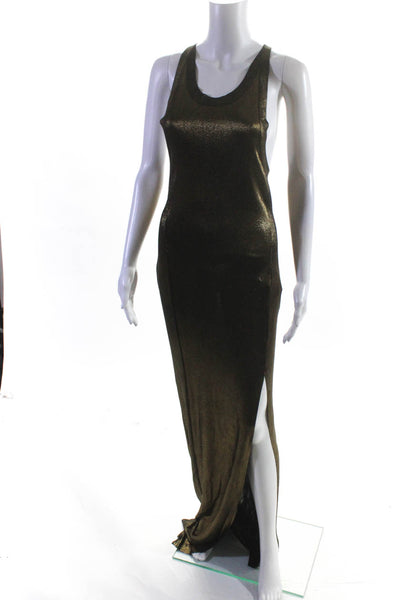 Balmain Womens Gold Tone Sleeveless Front Slit Gown Bronze Black Size EUR 36