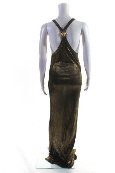Balmain Womens Gold Tone Sleeveless Front Slit Gown Bronze Black Size EUR 36