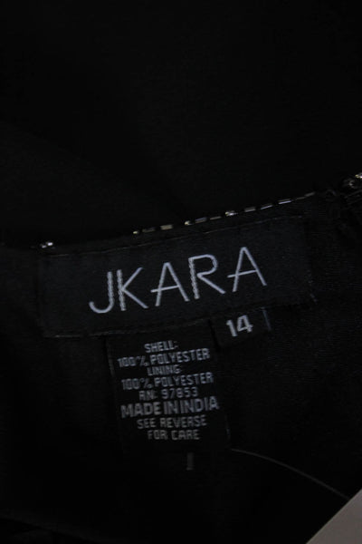 Jkara Womens Embroidered Sequined Zipped Sleeveless Blouson Dress Black Size 14