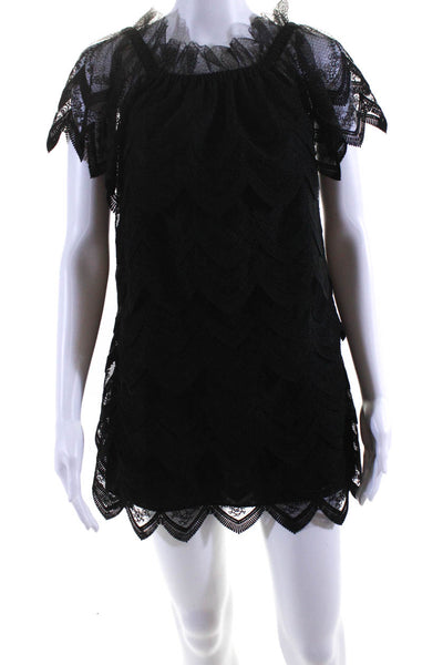 Alexis Womens Off Shoulder Sleeveless Lace Tulle Shift Dress Black Size XS