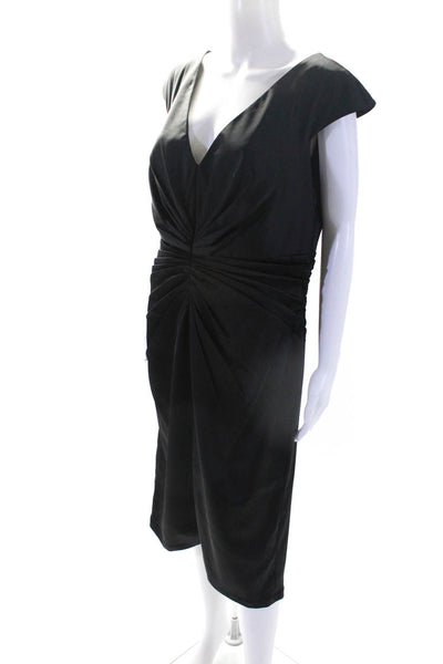 Tadashi Collection Womens Back Zip V Neck Pintuck Satin Dress Black Size 14