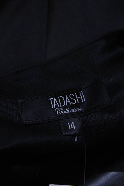 Tadashi Collection Womens Back Zip V Neck Pintuck Satin Dress Black Size 14