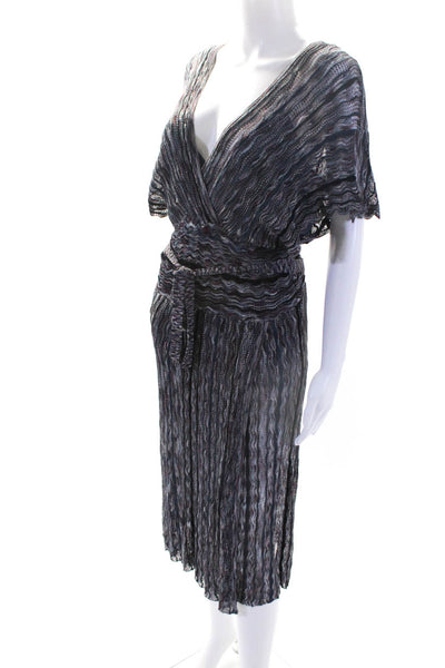 Laundry by Shelli Segal Womens Short Sleeve Striped Knit Dress Gray Black Large