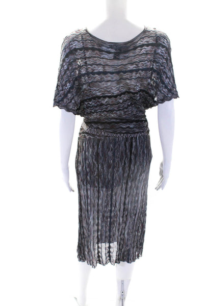 Laundry by Shelli Segal Womens Short Sleeve Striped Knit Dress Gray Black Large