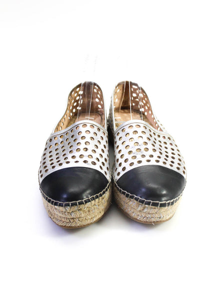 Loeffler Randall Womens Cap Toe Perforated Espadrilles Loafers Silver Black 10B