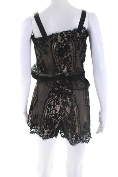 Alexis Womens Lace Sleeveless Drawstring Romper Black Beige Size Extra Small