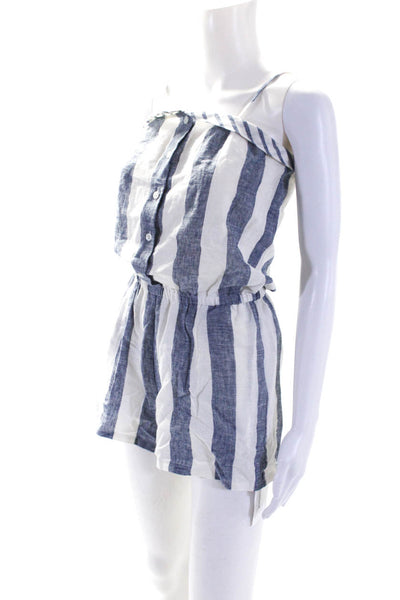 Skin Womens Linen Striped Sleeveless Romper White Blue Size 0