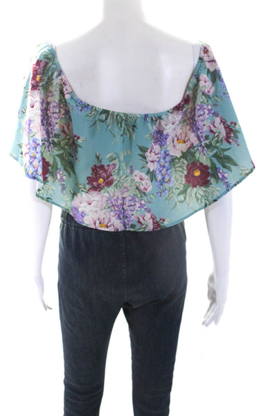 Show Me Your Mumu Womens Floral Print Cropped Blouse Blue Size Extra Small