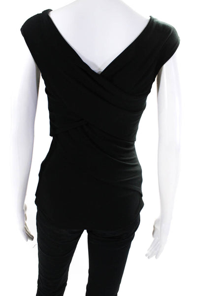 Theory Womens Layered Draped V-Neck Sleeveless Pullover Top Black Size S