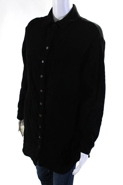 Heartloom Women's Collar Long Sleeves Button Down Cotton Shirt Black Size S