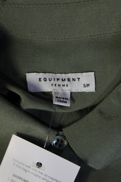 Equipment Femme Women's Collar Long Sleeves Silk Button Up Shirt Green Size S