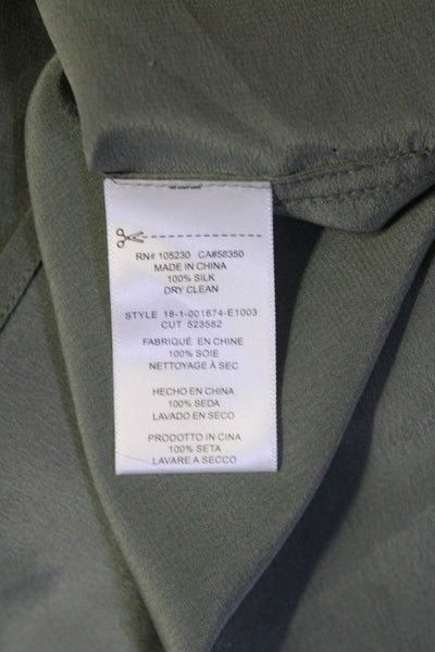 Equipment Femme Women's Collar Long Sleeves Silk Button Up Shirt Green Size S