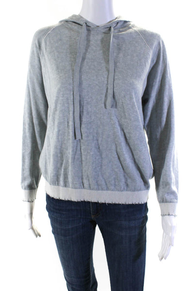 Minnie Rose Womens Cotton Distress Hem Long Sleeve Tied Hoodie Gray Size M