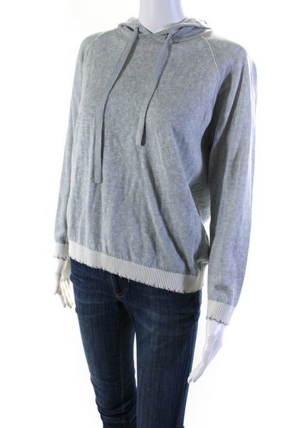 Minnie Rose Womens Cotton Distress Hem Long Sleeve Tied Hoodie Gray Size M