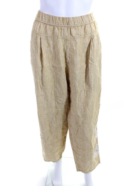 Anthropologie Womens Straight Leg Embroidered Striped Pants Brown White Size XL