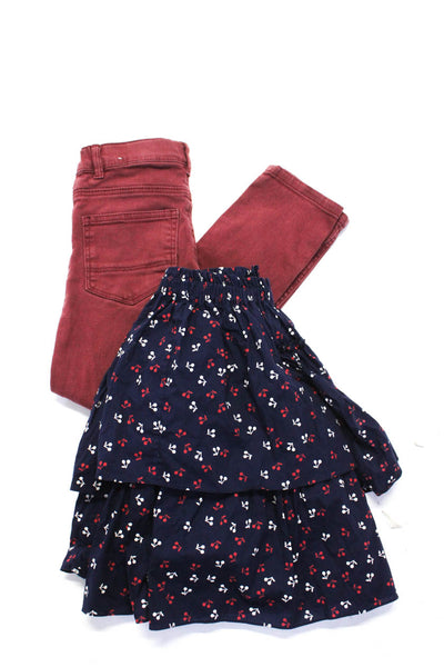 IKKS Bonpoint Girls Skinny Jeans Cherry A Line Skirt Red Blue Size 8 10 Lot 2