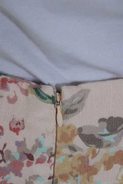 Significant Other Womens Back Zip Floral Printed Linen Maxi Skirt Beige Size 6
