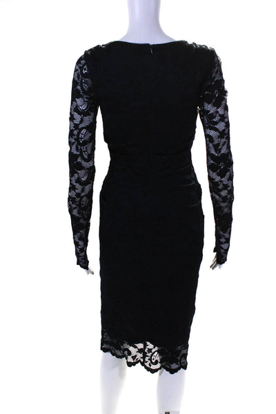 Nicole Miller Womens Back Zip Long Sleeve Lace Overlay Dress Navy Blue Size 4