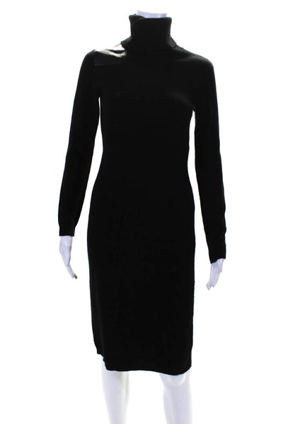 Ralph Lauren Black Label Womens Knit Turtleneck Sweater Dress Black Wool Small