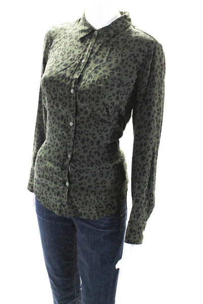 Rails Womens Long Sleeve Leopard Print Button Up Shirt Blouse Olive Green Small