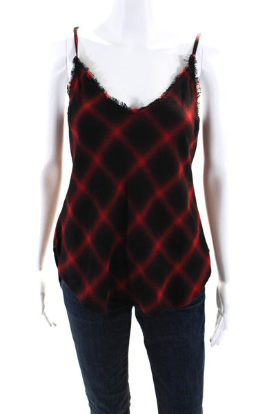 Bella Dahl Womens Plaid Fringe V Neck Cami Tank Top Red Black Size Small