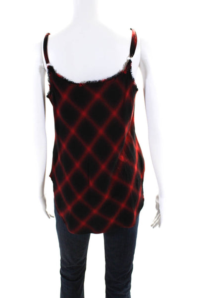 Bella Dahl Womens Plaid Fringe V Neck Cami Tank Top Red Black Size Small