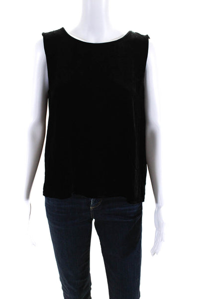 Eileen Fisher Womens Velvet Sleeveless Round Neck Tank Top Blouse Black Size L