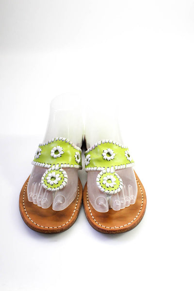 Jack Rogers Womens Leather Flat Flip Flops Sandals Green White Brown Size 9