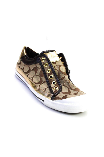 Coach Womens Monogram Canvas Slip On Fashion Sneakers Brown Gold Tone Size 10